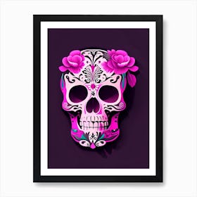 Skull With Floral Patterns Pink 1 Mexican Art Print