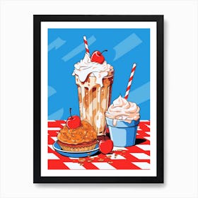 Milkshake Blue Red Checkerboard Art Print