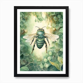 Green Metallic Sweat  Bee Beehive Watercolour Illustration 1 Art Print