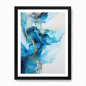 Blue, White, Gold Flow Asbtract Painting 3 Art Print