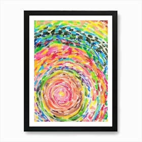 Rainbow Spiral Abstract Art Print, Colorful Oil Pastel Circle Painting. Art Print