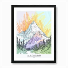 Mount Diablo Usa Color Line Drawing 3 Poster Art Print