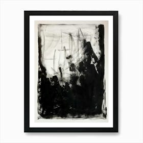 SHIPS IN THE NIGHT - Abstract Painting , Sailing, Monochrome, Boat. Black & White, ocean, Sea, Beach  Art Print