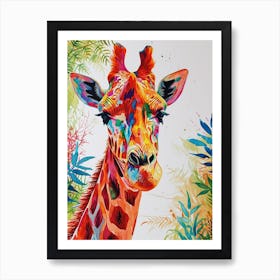 Giraffe Watercolour Portrait In The Leaves 4 Poster