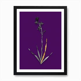 Vintage Bugle Lily Black and White Gold Leaf Floral Art on Deep Violet n.0420 Art Print