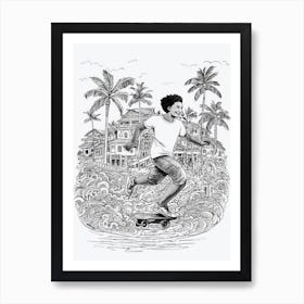 Skateboarding In  Surigao Del Norte, Philippines Line Art Black And White 3 Art Print