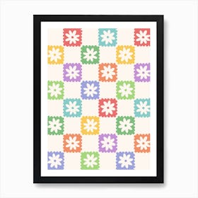 Daisy Flower and Patchwork Checker Art Print