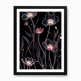 Floral Pattern On A Black Background Art Print