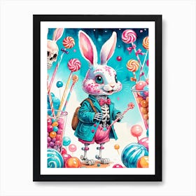 Cute Skeleton Rabbit With Candies Painting (28) Art Print