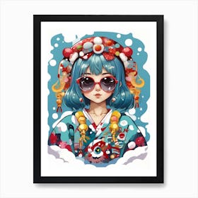 Asian Christmas Girl Art Print