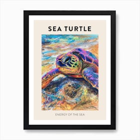 Rainbow Sea Turtle Scribble On The Beach Poster Art Print