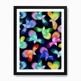 Glow Birds - Dark Multi Art Print
