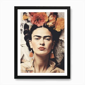 Frida Beauty Face, beige Boho Style Art Print