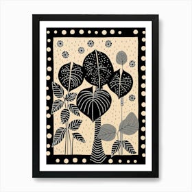 B&W Plant Illustration Monstera Thai Constellation 2 Art Print