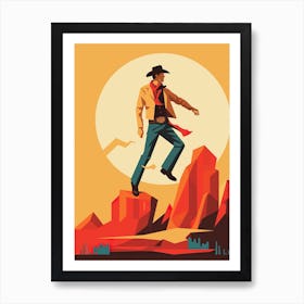 Cowboy Jumping In The Desert Art Print