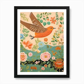 Maximalist Bird Painting European Robin 3 Art Print