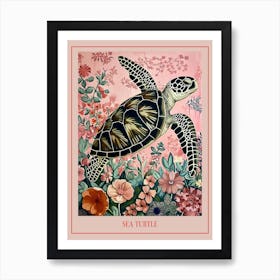 Floral Animal Painting Sea Turtle 3 Poster Art Print