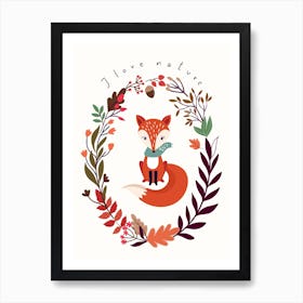 I Love Nature - Fox in Autumn Wreath Art Print