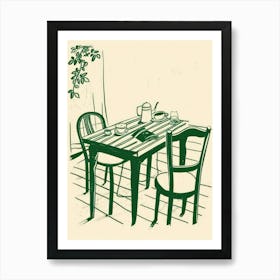 Summertime Afernoon Tea Green Line Art Illustration Art Print