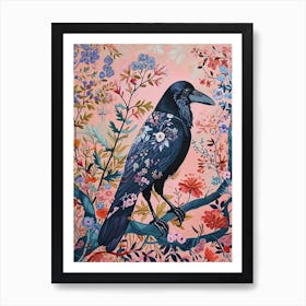 Floral Animal Painting Crow 2 Art Print