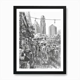 Live Music Scene Austin Texas Black And White Drawing 3 Art Print