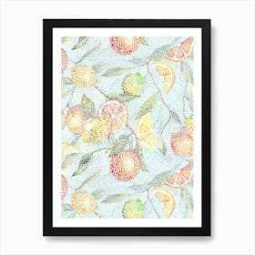 Pointillist Citrus Fruits Vertical Art Print