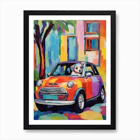 Austin Mini Cooper Vintage Car With A Dog, Matisse Style Painting 1 Art Print