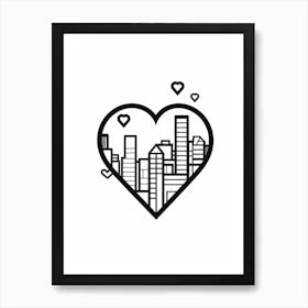 Simple City Skyline Linework Heart 4 Art Print