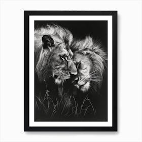 African Lion Charcoal Drawing Rituals 1 Art Print