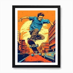 Skateboarding In Sao Paulo, Brazil Comic Style 1 Art Print