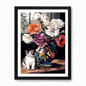 Drawing Of A Still Life Of Anemone With A Cat 2 Art Print