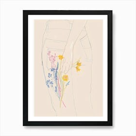 Blue Jeans Line Art Flowers 8 Art Print