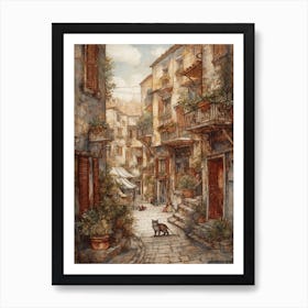 Painting Of Rome With A Cat In The Style Of Renaissance, Da Vinci 2 Art Print