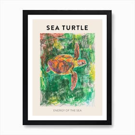 Green Sea Turtle Crayon Scribble Poster 2 Art Print