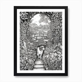 Drawing Of A Dog In Brooklyn Botanic Garden, Usa In The Style Of Black And White Colouring Pages Line Art 02 Art Print