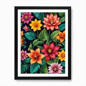 Tropical Flowers Seamless Pattern Art Print