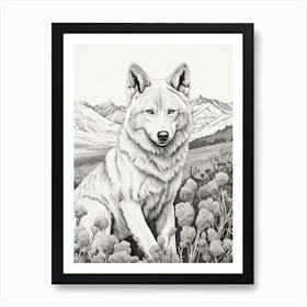 Arctic Wolf Vintage Botanical 2 Art Print