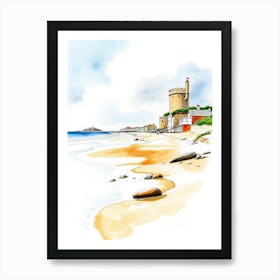 Watercolor Sketch Of A Castle On The Beach Art Print