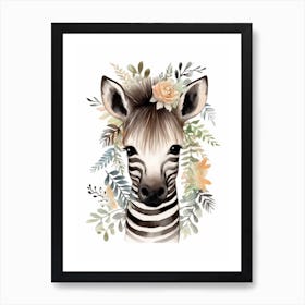 Watercolour Jungle Animal Baby Zebra 1 Art Print