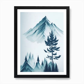 Mountain And Forest In Minimalist Watercolor Vertical Composition 226 Art Print