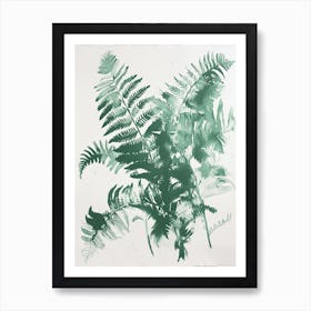 Green Ink Painting Of A Soft Shield Fern 3 Art Print