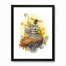 Mining Bee Beehive Watercolour Illustration 3 Art Print