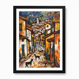 Painting Of A Rio De Janeiro With A Cat In The Style Of Abstract Expressionism, Pollock Style 3 Art Print