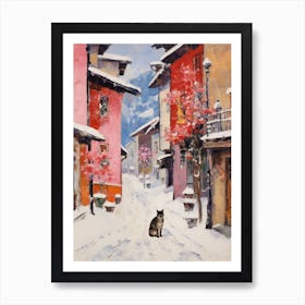 Cat In The Streets Of Aosta   Italy With Snow 1 Art Print