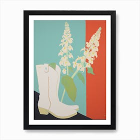 A Painting Of Cowboy Boots With Snapdragon Flowers, Pop Art Style 3 Art Print