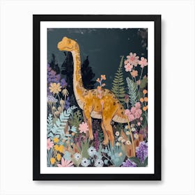 Dinosaur In The Floral Garden 4 Art Print