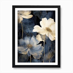 White Flowers On A Black Background Art Print