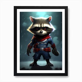 Raccoon In Superhero Costume Cute Funny 3 Art Print