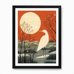 Bird Illustration Egret 3 Art Print