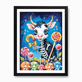 Cute Skeleton Cow Painting Halloween (5) Art Print